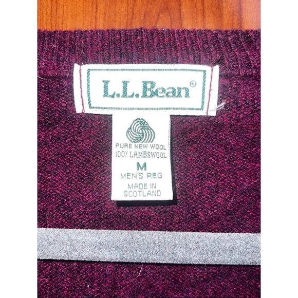 Vintage LL Bean Men Sweater M 100% Lambswool Wool V Neck Maroon Made In Scotland - Picture 7 of 7